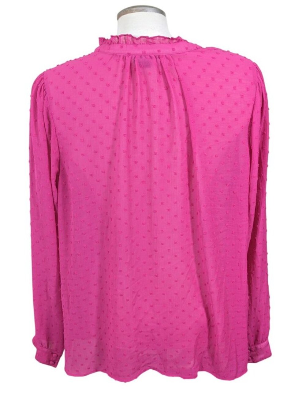 Torrid 1 Chiffon Swiss Dot Blouse Ruffle Neck Tie Front Top Pink 1X Crochet Lace - Picture 5 of 9